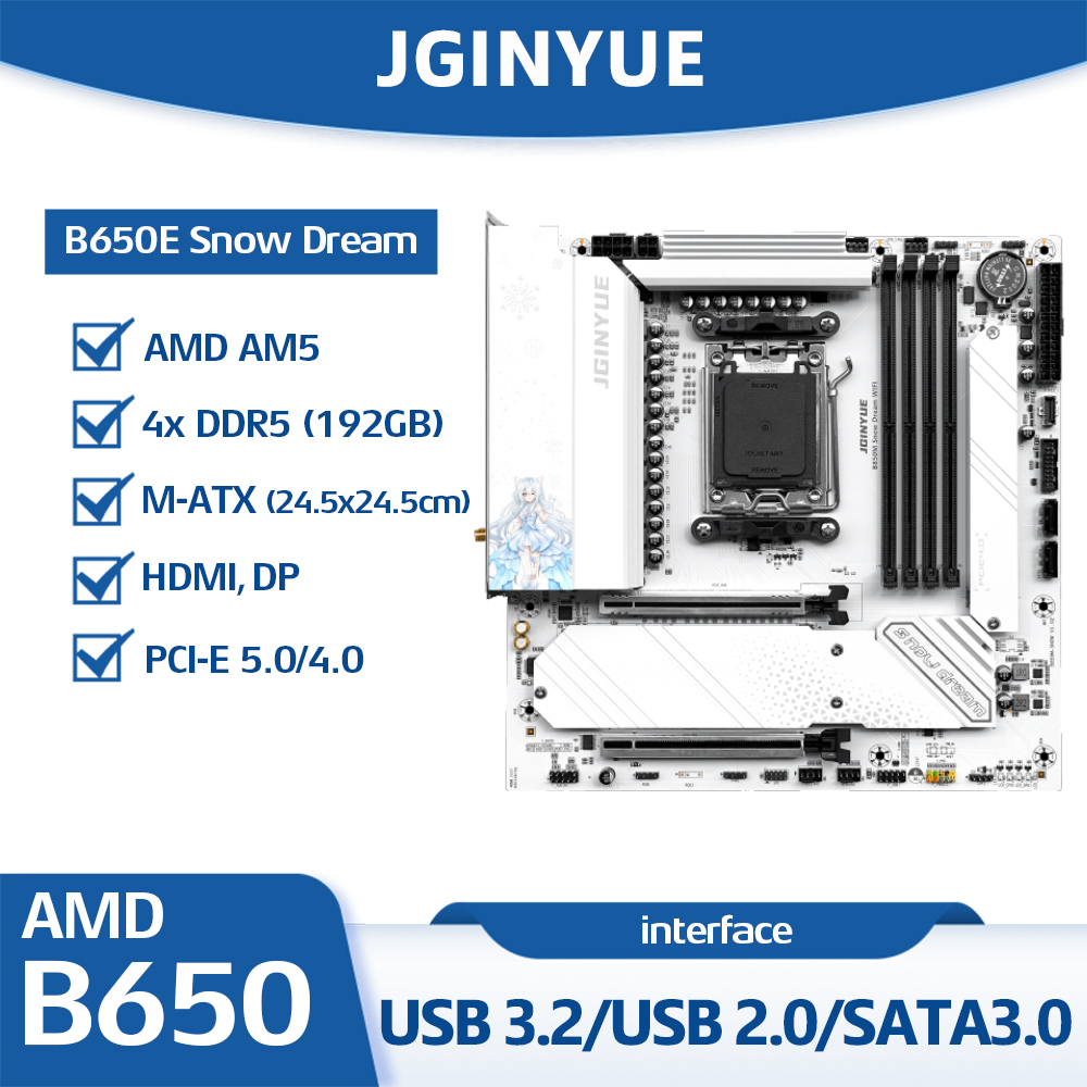 Am5 Micro Atx Pcie 5.0 Motherboard - Placa-Mãe JGINYUE B650E Snow Dream Socket