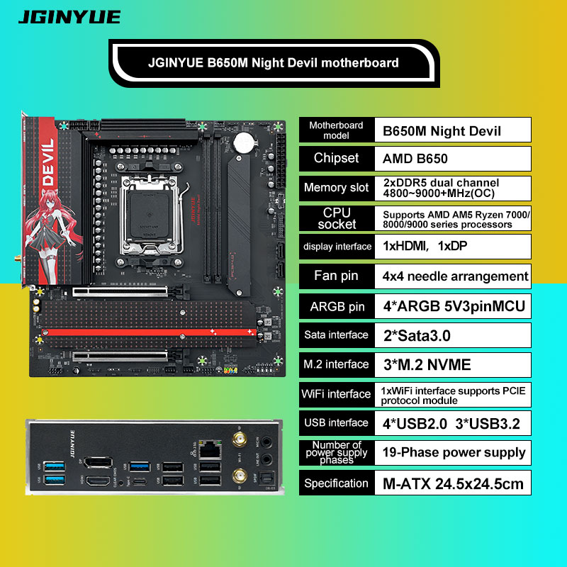 JGINYUE B650M NIGHT DEVIL Plac - X870E Atx Motherboard avaliação e preço