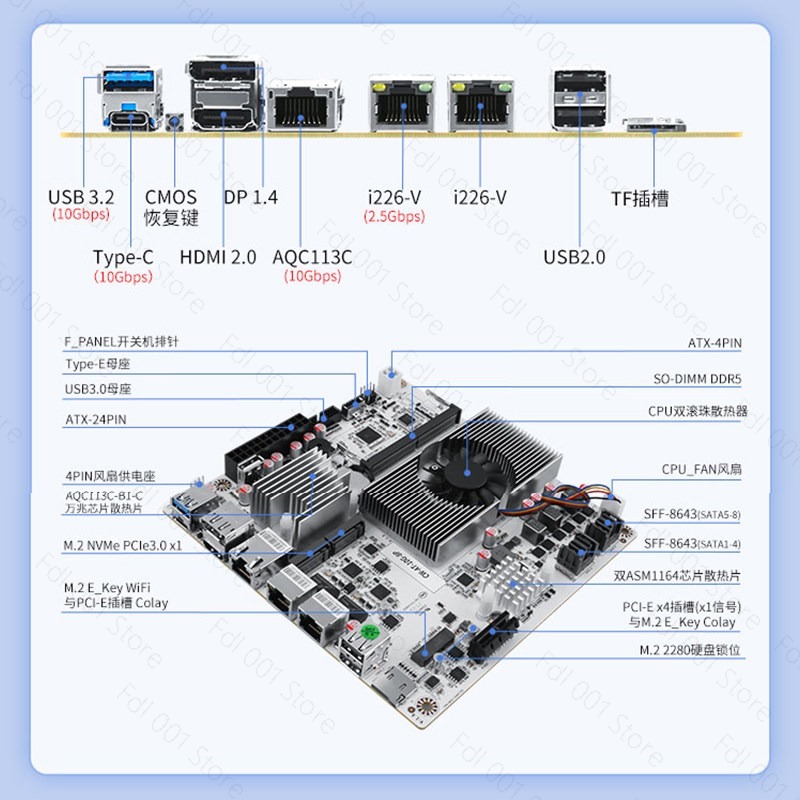 Placa-Mãe N150 8 Bay 10GbE NAS - Mini Itx Dual 2.5G Nas Motherboard avaliação e preço