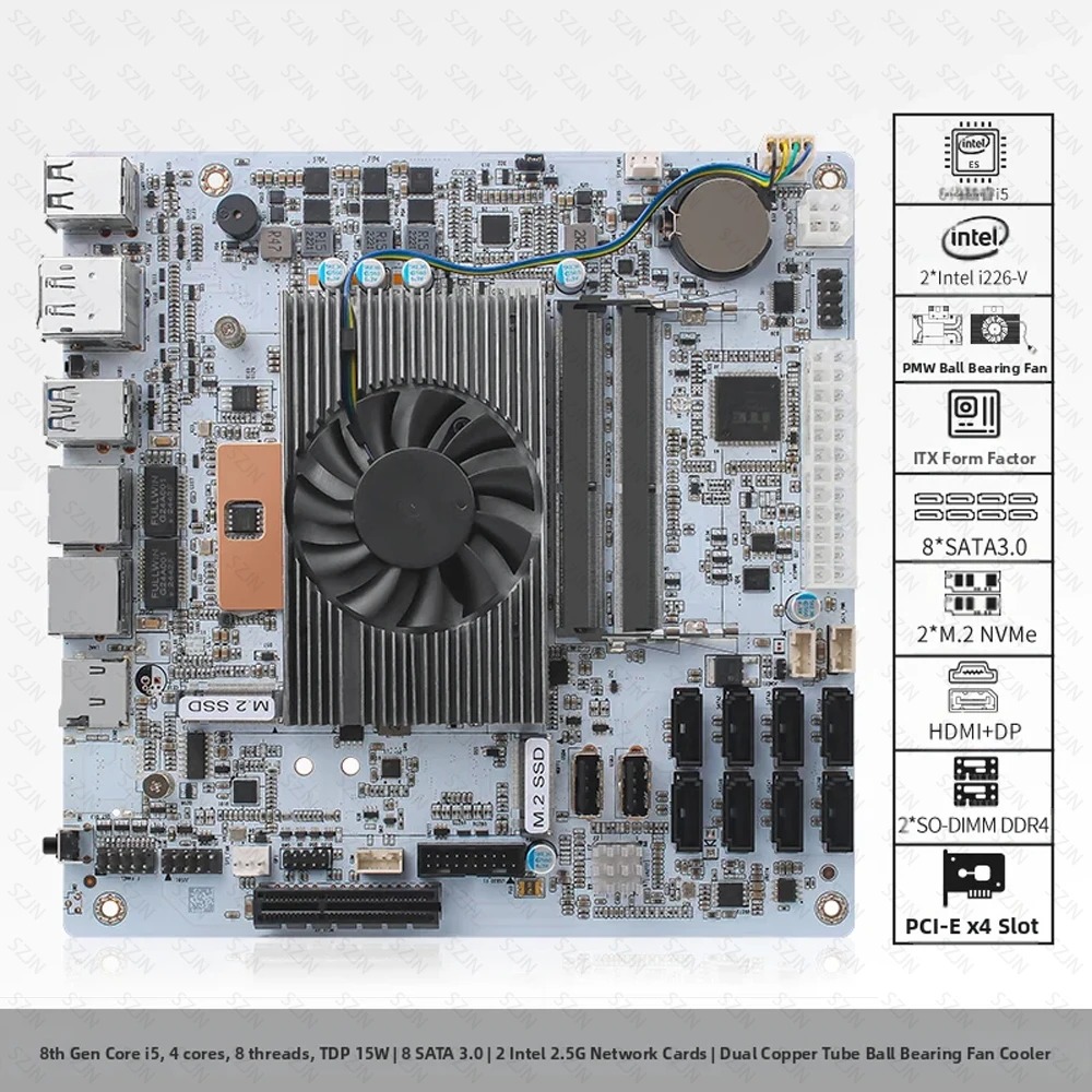 Placa-Mãe NAS I5-8265U ES 8 SA - Mini Itx Dual 2.5G Nas Motherboard avaliação e preço